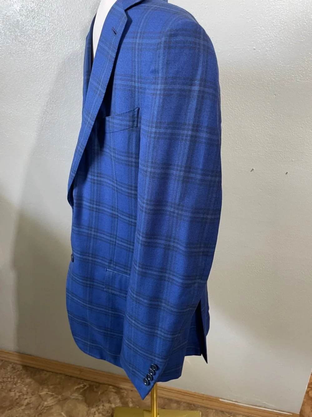 Ermenegildo Zegna Wool Sport Coat Blue Windowpane US 42L/IT 52L Blazer Office